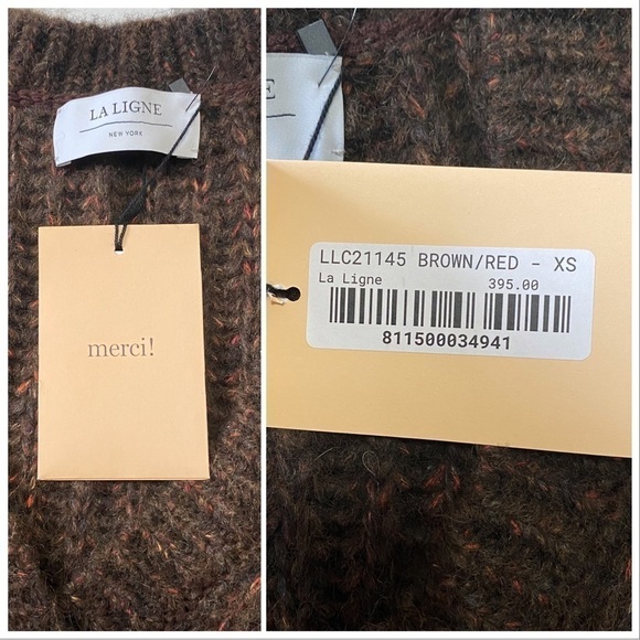 NWT La Ligne Sweater  V neck alpaca wool sweater, Brown, Size XS - Picture 12 of 15